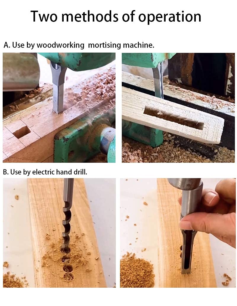 WSOOX Square Hole Drill Bits for Wood, Woodworking Hole Saw Mortising Chisel Drill Bits (Size: 1/4 inch, 5/16 inch, 3/8 inch, 1/2 inch) - Image 2
